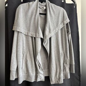 Gray Women's Sweater with Eyelet Detail